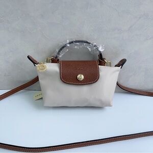 🍡longchamp Brown and Cream Mini Bag